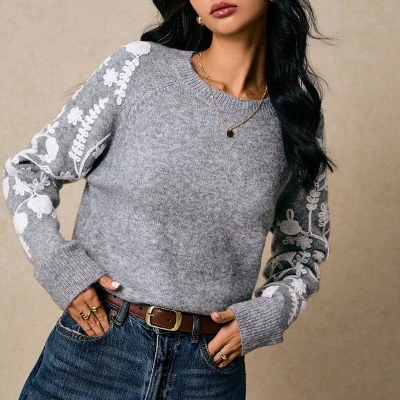 Grey Casual Women's Versatile Pullover Long Sleeve Sweater - Picture 4 of 7